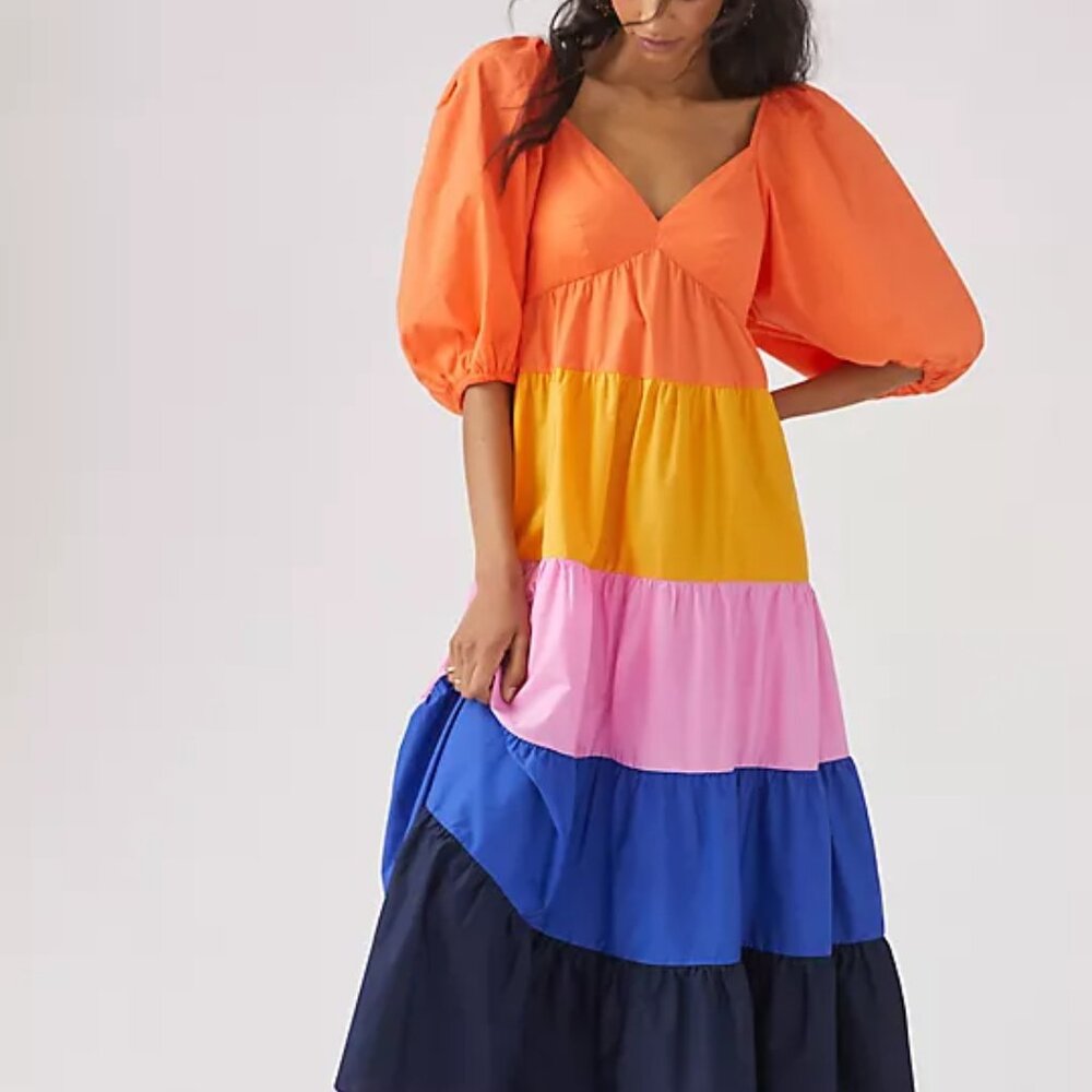Farm Rio for Anthropologie Tiered Colorblocked Maxi Dress